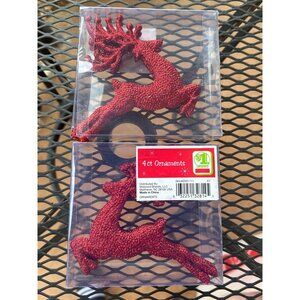 Midwood Brands, LLC 4-ct. Sparkling Red Reindeer Christmas Tree Ornaments (NWT)